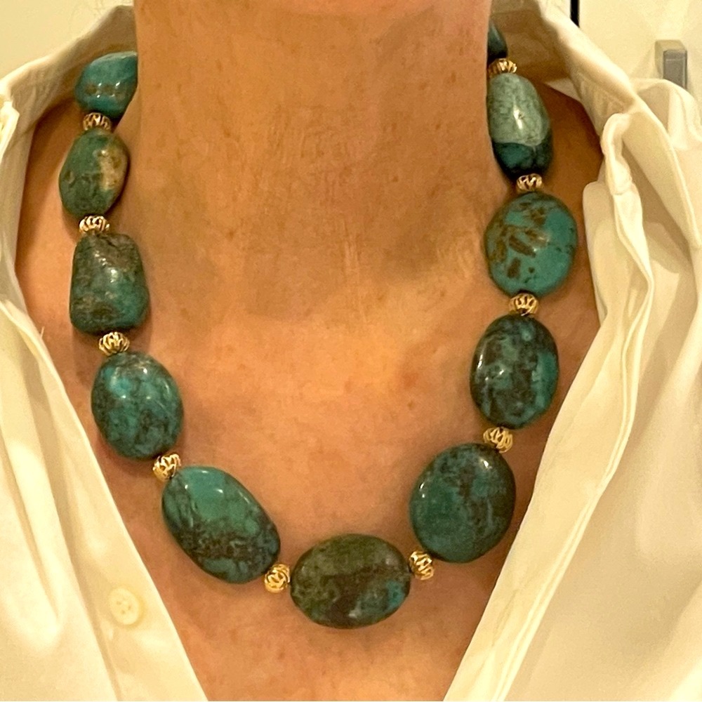 Green Turquoise Large Stone Strand Necklace - Picture 2 of 12